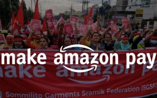 Trabajadoras manifestándose contra Amazon